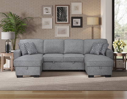 Sahara Gray Double Storage Chaise Sectional with Drop Down Cupholders