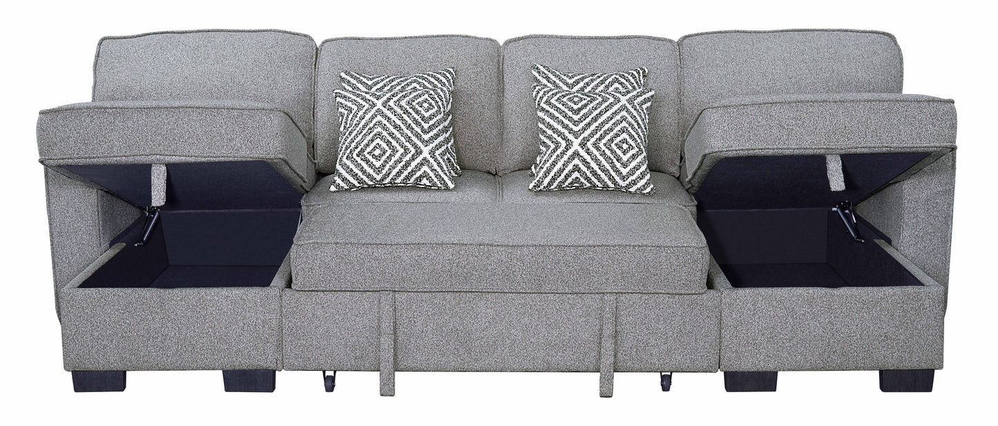 Sahara Gray Double Storage Chaise Sectional with Drop Down Cupholders