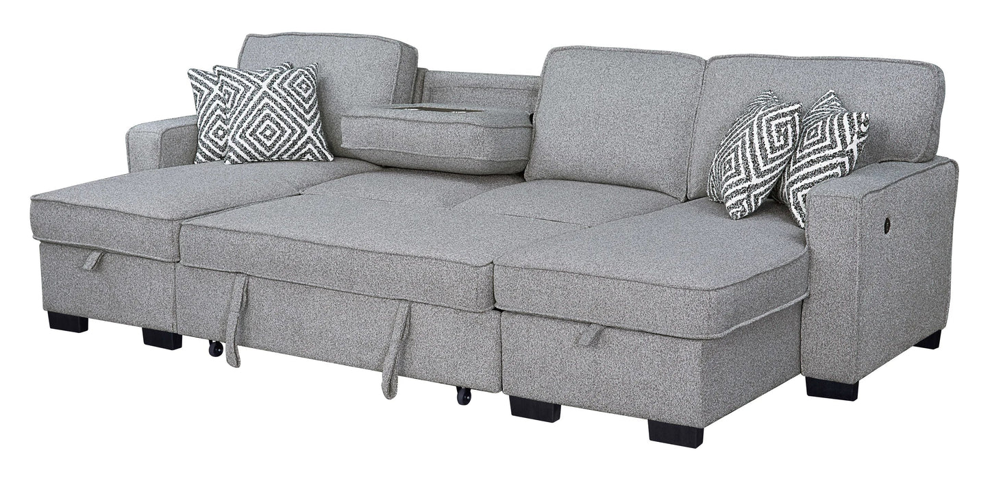 Sahara Gray Double Storage Chaise Sectional with Drop Down Cupholders