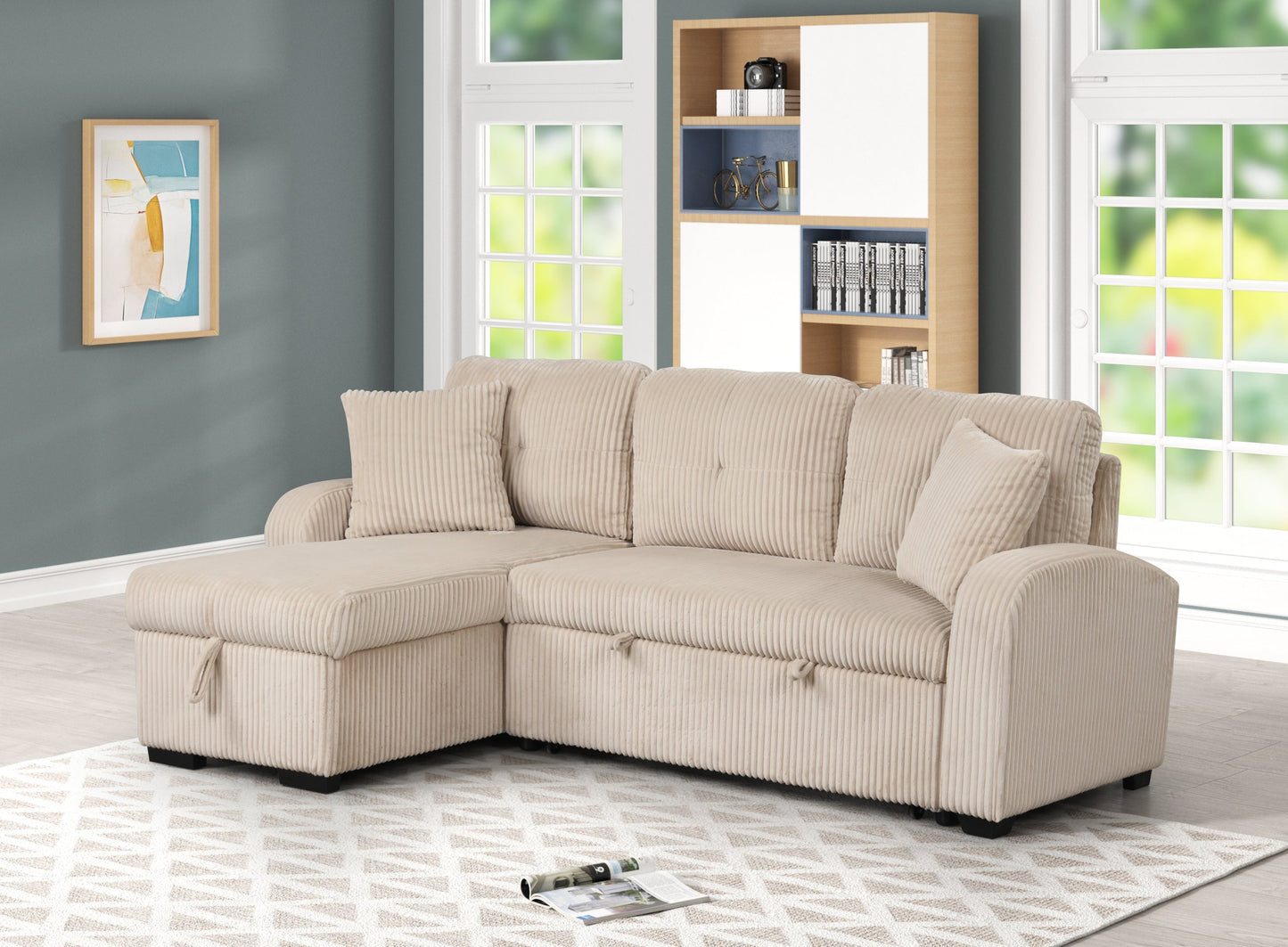 Silvia Beige 2-Piece Sectional With Pull-Out Bed