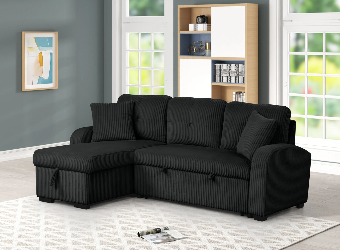 Silvia Black 2-Piece Sectional With Pull-Out Bed